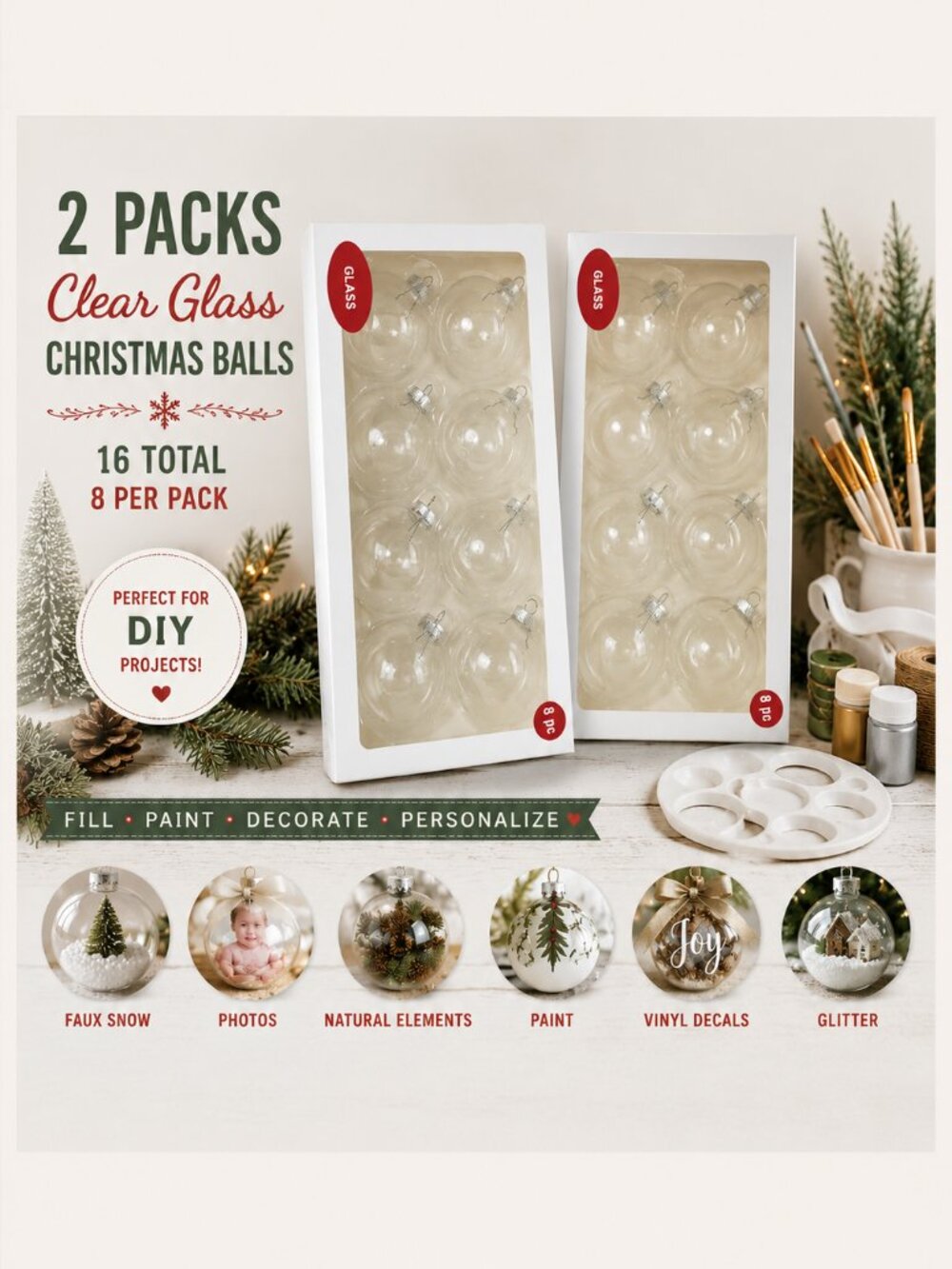 2 Packs DIY Clear Glass Christmas Ornaments NIB Vintage Old Stock Craft Bulbs 16
